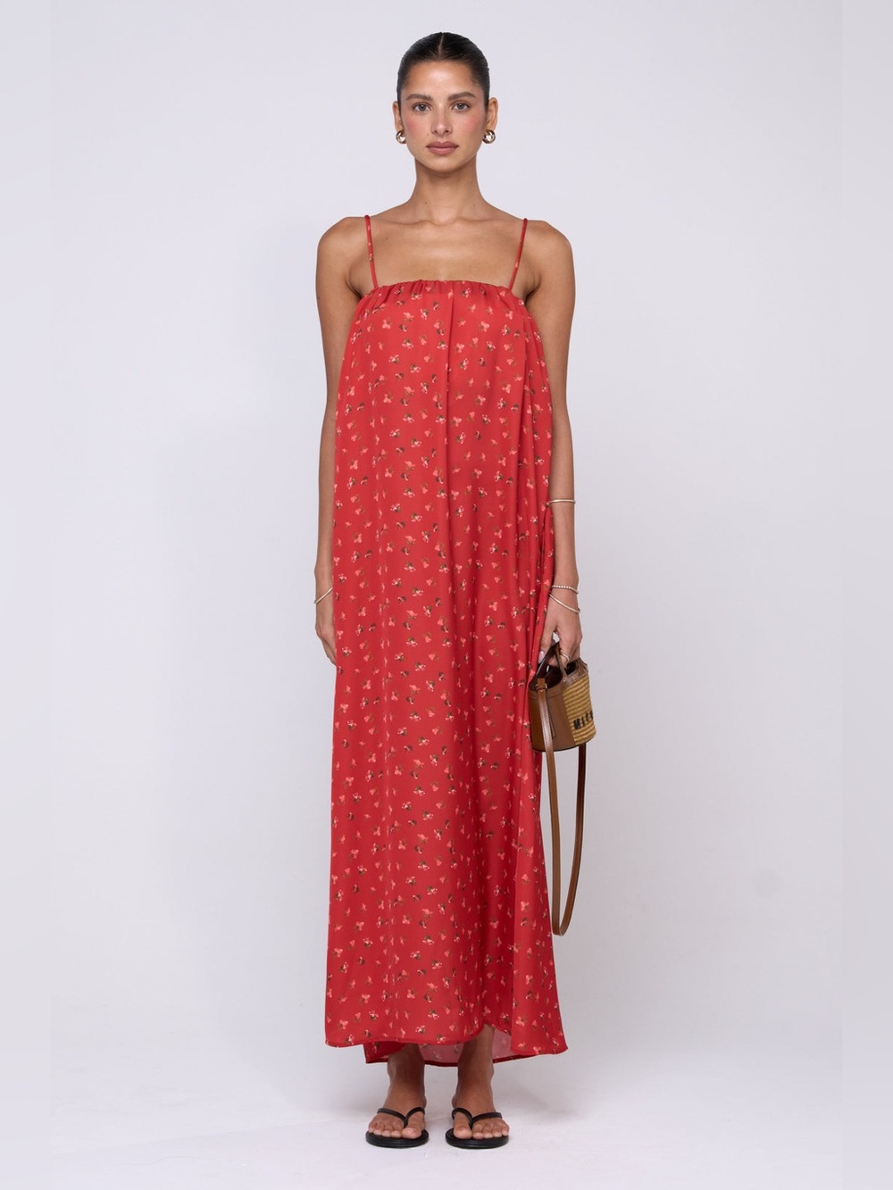 RESA NWT Faye Dress in Cayenne Oversized Maxi Flowy Floral Printed Red